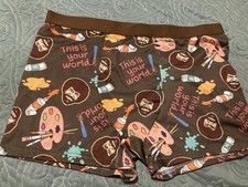 Bob Ross brand novelty brown boxer briefs w/Bob Ross face & paint, size LARGE