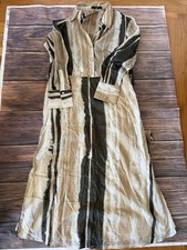 MNG Women’s Brown Tones Cotton Long Sleeve Midi Shirt Dress, Sz 8