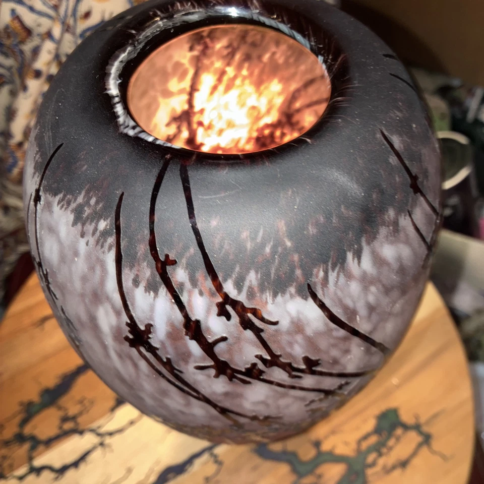 Acid Etched Cut Vase Trees Cameo Glass Art Nouveau Style - Image 3 of 4