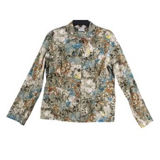 Chicos Floral Paisley Tapestry Print Button Front Jacket Earthy Tones Size 1