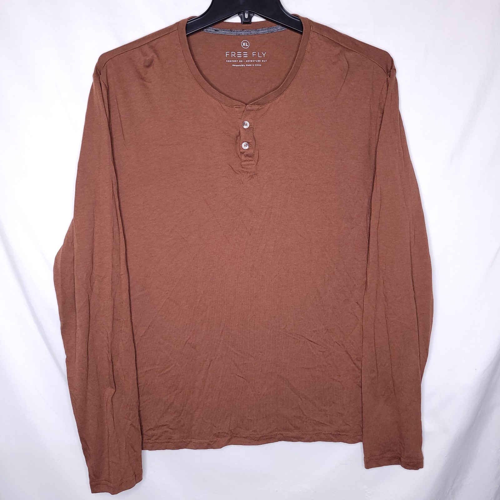 Free Fly Henley Shirt Mens XL Brown Long Sleeve