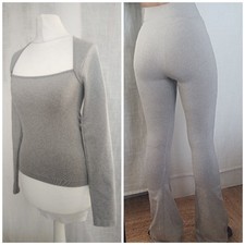 S, Asos Design Grey Seamless Square Neck Long Sleeve Top, Kick Flare Leggings