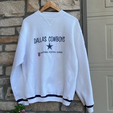 Vintage 90s Dallas Cowboys Sweatshirt Embroidered NFL White Large