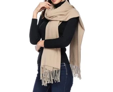 Beige/ Dark Khaki Color Pashmina Shawl Scarf 28 inches wide X 76 inches long
