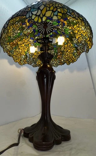 Vintage Tiffany Style Stained Glass Floral Table Lamp