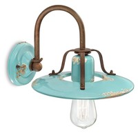 Wandleuchte Metall Keramik 25 Cm Breit Rostbraun Hellblau Shabby E27 Wand Lampe