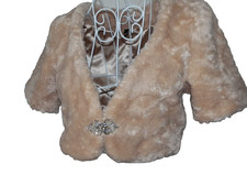H&M pink blush faux fur diamante clasp short sleeve bolero  6