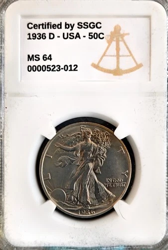 1936-D Walking Liberty Silver Half Dollar - SSCG  MS64! Lustrous