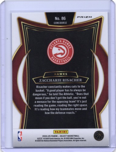 2024-25 Panini Select - Zaccharie Risacher RC Blue Cracked Ice Prizm Concourse  - Picture 2 of 2