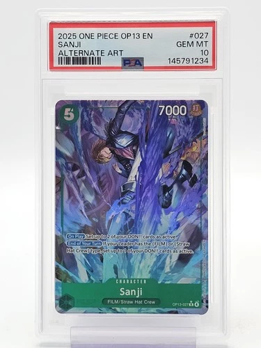 SANJI 2025 ONE PIECE CARRYING ON HIS WILL RARE ALT ART #OP13-027 PSA 10 Q3545