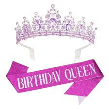 Purple Birthday Headband for Women  Birthday Queen Crown and Sash Purple Party D