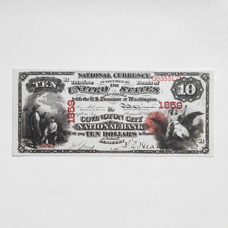 10 Dollars 1871 US Covington National Currency Reproduction Banknote Fr US# 414 - Image 3 of 4