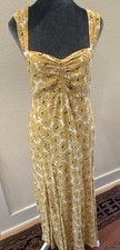 FREE PEOPLE Sundress M Maxi Floral Sunflower Ruching Yellow