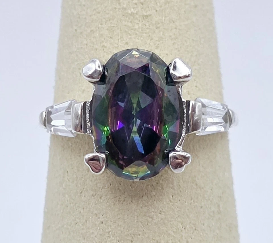 Vintage Sterling Silver Mystic Topaz Cubic Zirconia Ring Size 6.5 Art Deco Style - Image 3 of 4