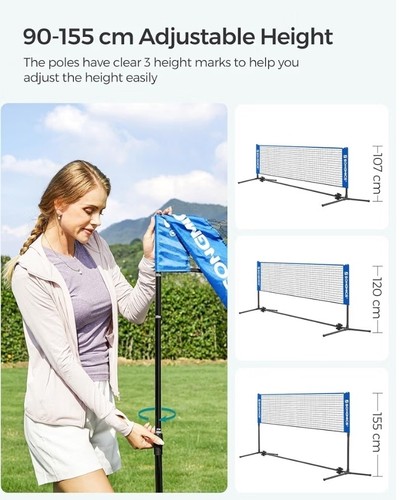 SONGMICS 5m Badminton & Volleyball Portable Net Set Height Adjustable, YELLOW - Afbeelding 4 van 9
