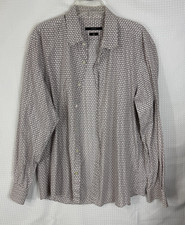 Gucci Tour De Cou Button-Up Dress Shirt White Brown Geometric Patterns UP52/SZ L