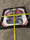 Black vintage Harley Davidson bandana with white “The Breed Never Dies” text, red, white, and blue American flag design.
