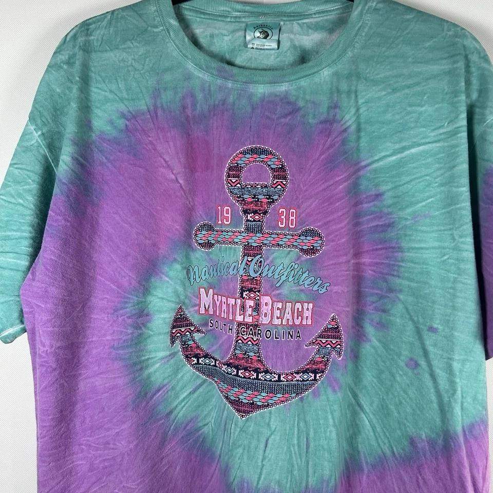 Auténtica Camisa de Pigmento Para Hombre Grande Myrtle Beach Púrpura Verde Gráfico Ancla Foto 2 de 4
