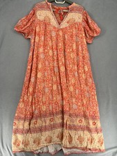 Spell & The Gypsy Dress Womens 2XL XXL Orange Maxi Floral Keyhole Tie Puff