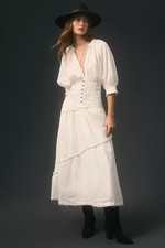 Anthropologie V-Neck Corset Midi Shirt Dress Ivory Size Small RRP £165