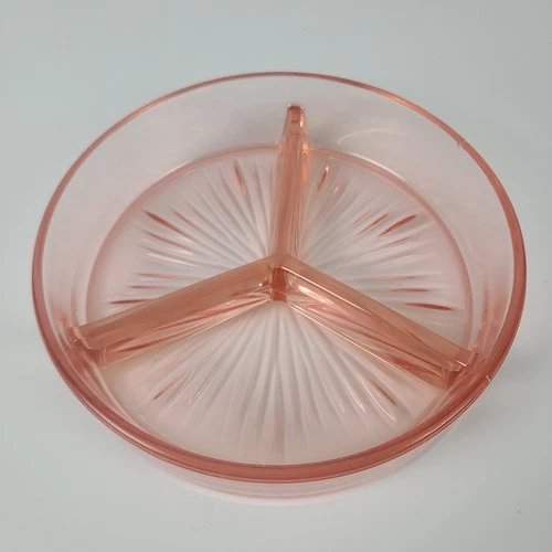 Pink Depression Glass 3 Sections Divided Starburst Dish Candy Nut Relish 6.25"