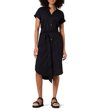 AMAZON ESSENTIALS WOMEN'S RELAXED FIT BUTTON FRONT BELTED SHIRT DRESS M - BLACK