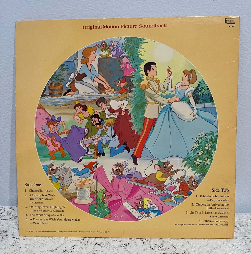 Vintage 1981 Cinderella Disney Picture Disc Movie Soundtrack RECORD Album Music - Image 3 of 4
