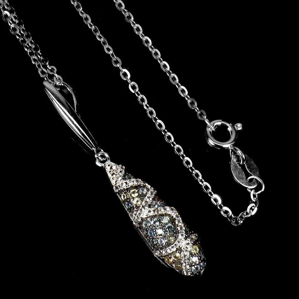 925 Пробы ожерелье сапфир круглый бриллиант огранки топаз драгоценный камень 18 дюймов - Изображение 2 из 4