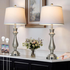 Set of 2 Silver Touch Lamps with USB, 3-Way Dimmable, 29.5" Tall