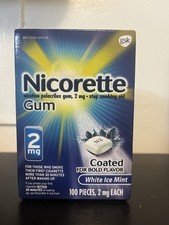 Nicorette Stop Smoking Aid Gum, 2mg Nicotine 100pc, White Ice Mint Flavor, 03/27