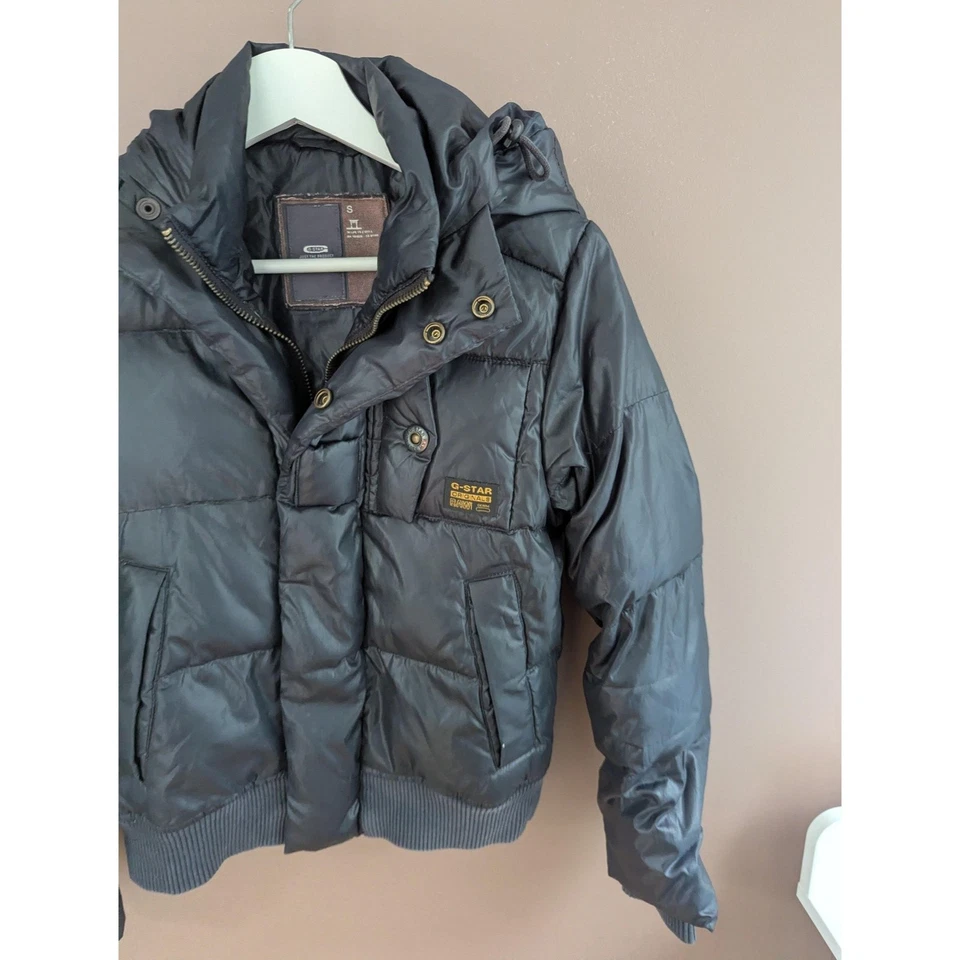 G-Star RAW Jacket Mens Small Black Hooded Puffer Bomber Insulated Zip Winter - Image 2 of 4