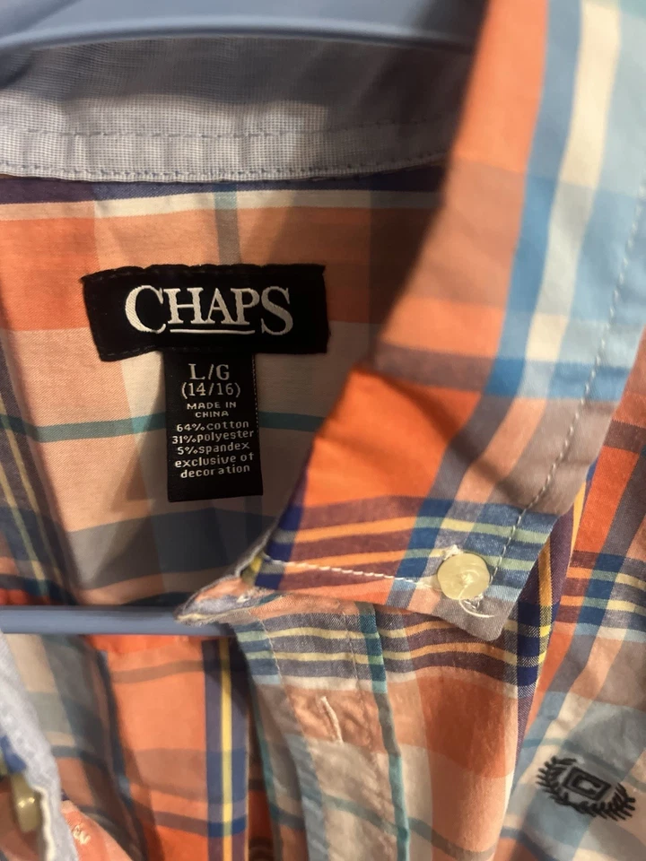 Рубашка Chaps для мальчика большая 14-16 клетчатая на пуговицах с коротким рукавом с воротником - Изображение 3 из 4