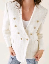 NWT ZARA TWEED JACKET - White With Gold Buttons.