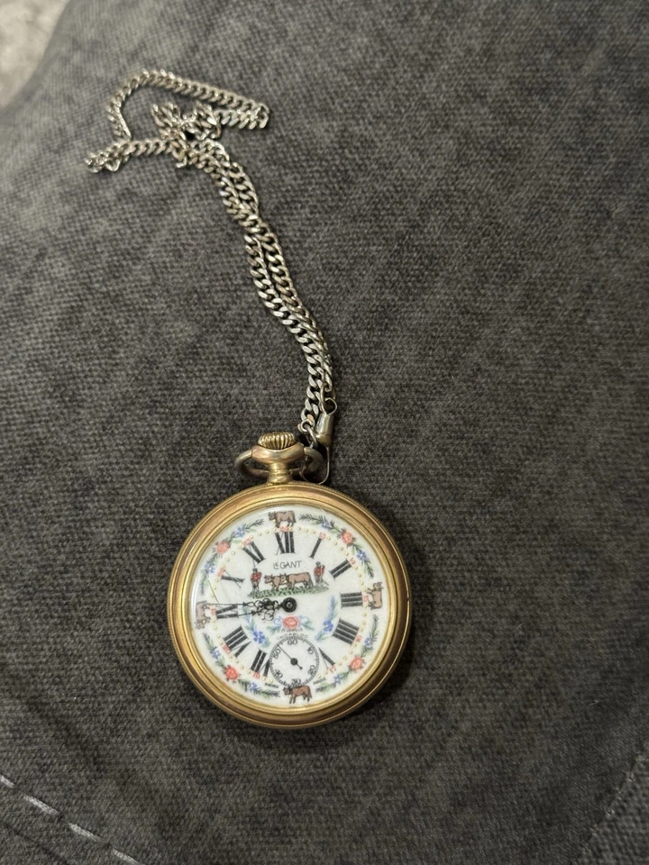 LEGANTE Reloj de Bolsillo Suizo 17 Joyas Esfera Esmaltada Incabloc Funciona con Cadena Foto 3 de 3