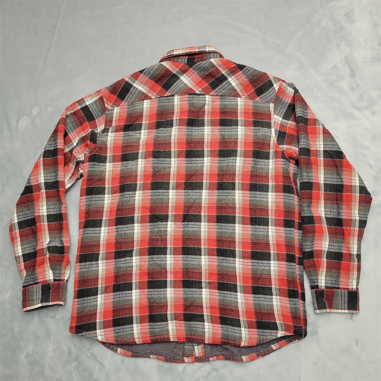 Columbia Shirt Jacket Men M Red Plaid Long Sleeve Sherpa Shacket Big Sky Brewing