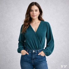 ASTR The Label Bodysuit Ribbed Plunge Wrap Long Sleeve Womens Size Small Teal