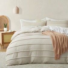 Oli Anderson Beige Duvet Cover Queen Size - Pleated Queen Duvet Cover, 3PCS S...