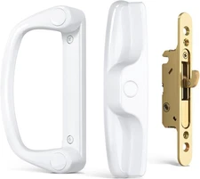 Probrico Patio Sliding Door Handle Handles(Non-Keyed) + Mortise Lock, White 