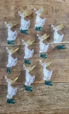 10 Vintage Acrylic Angel String Light Covers Clear Trumpets Gold Wings W Clips 