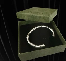 Retired Gucci 925 Sterling Silver Solid Womens Bamboo Motif Cuff Bracelet