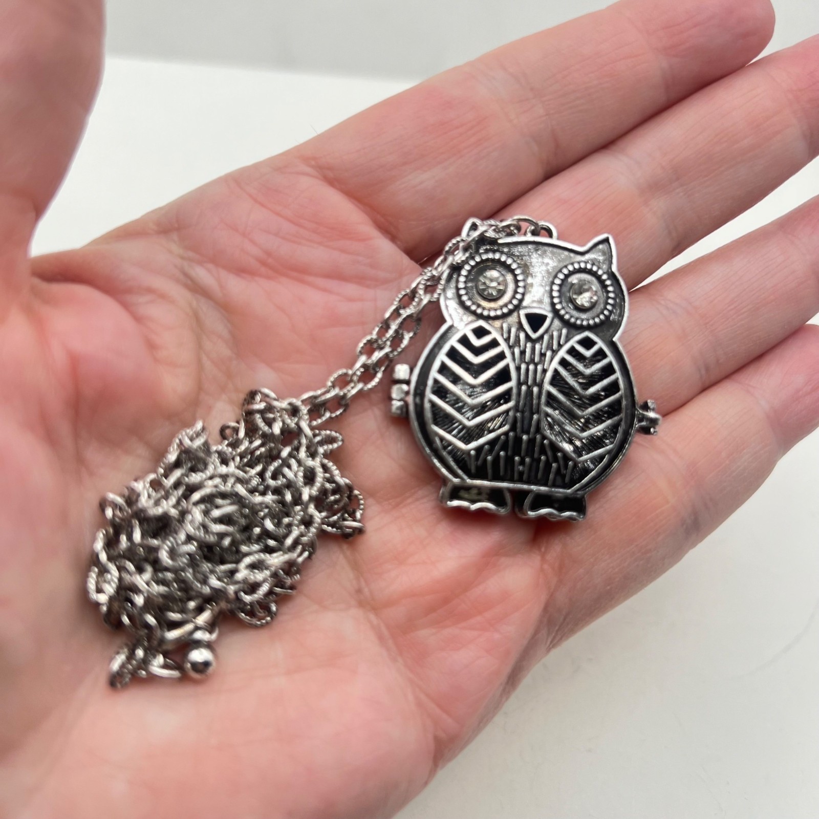 Owl Locket Necklace Aromatherapy Diffuser Silvert… - image 9