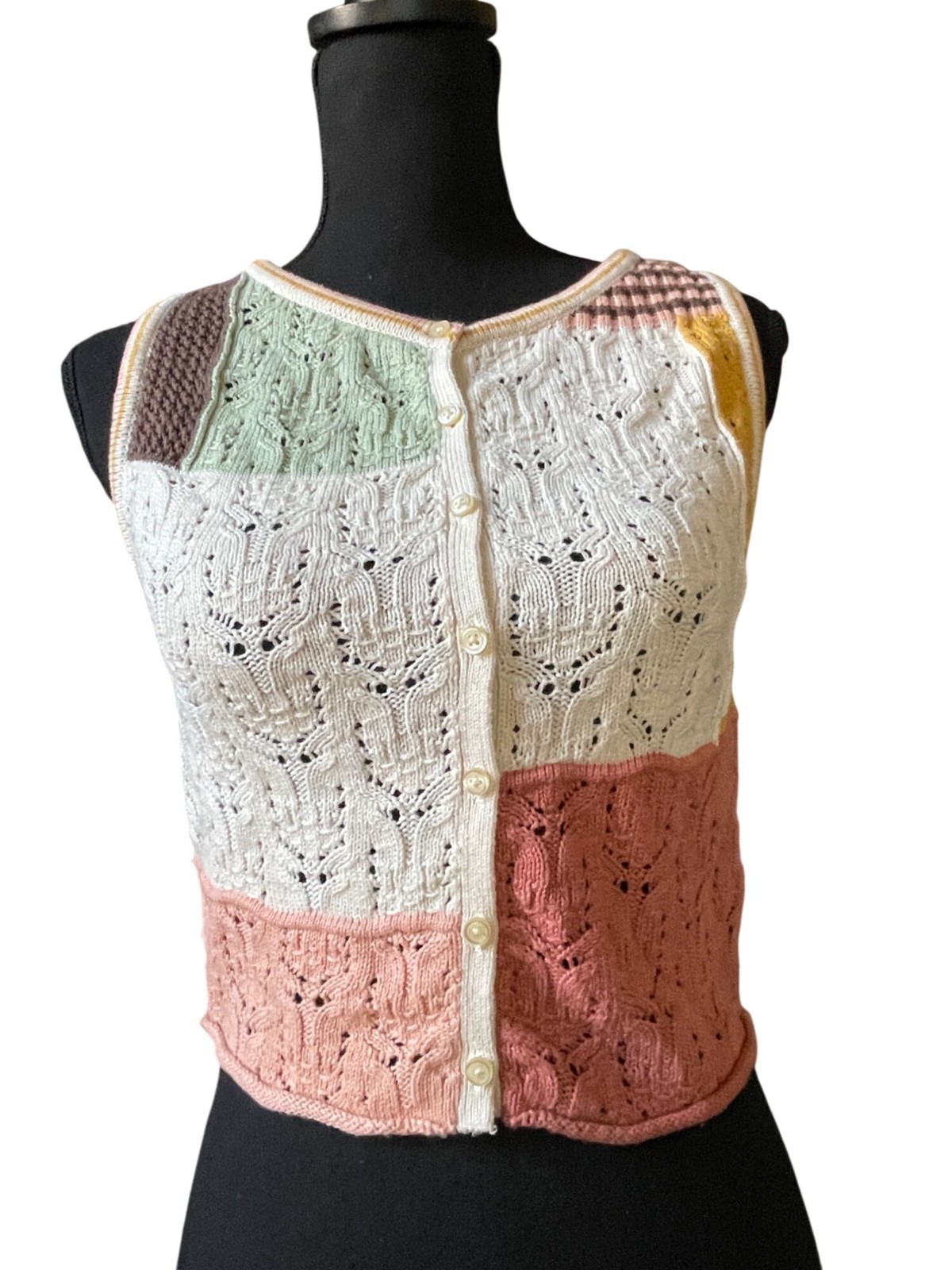 American Eagle Crochet Patchwork Vest Button Up K… - image 5