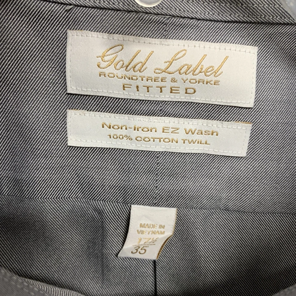 Camisa social masculina Rountree & York etiqueta dourada tamanho 17.5 35 ajustada cinza sem ferro - Imagem 3 de 4