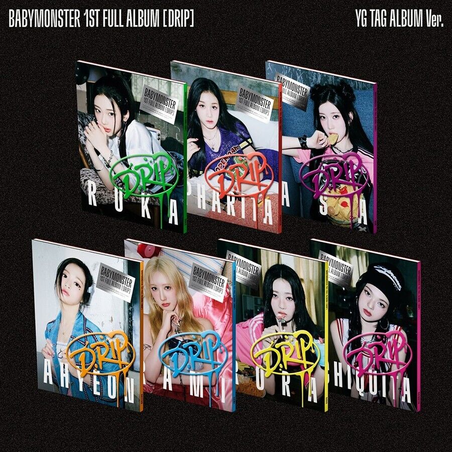 BABYMONSTER DRIP Album YG TAG 7 Ver SET/7 QR Card+7 Photo BABYMONSTER DRIP Album YG TAG 7 Ver SET/7 QR Card+7 Photo