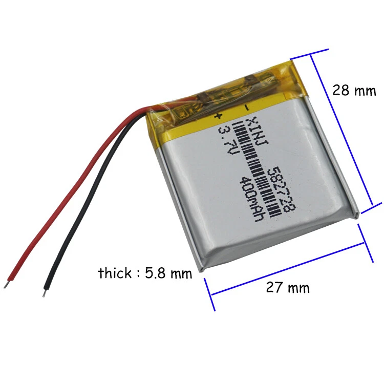 3.7V 400mAh Li-Polymer Rechargeable Li Battery 582728 For Watch Mp3 Headset GPS - Image 2 of 3