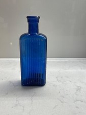 Old Cobalt Poison Bottle ~ Small Dark Blue Poison Ribbed Bottle