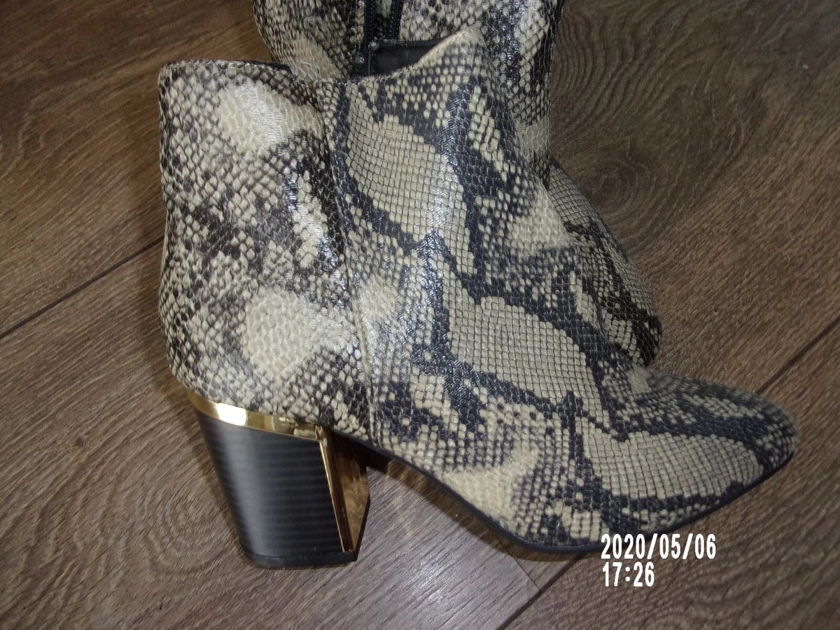 NEW LOOK BROWN BEIGE ANIMAL PRINT SNAKESKIN ANKLE BOOTS. BLOCK HEEL. SIZE UK 5