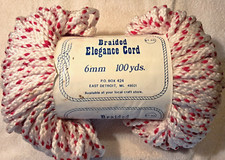NEW VINTAGE WHITE W/RED STRING BRAIDED ELEGANCE CORD 6mm 100yds - CRAFT MACRAME