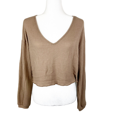 Shein Sweater Women Medium Brown Pullover Oversized Cropped Ribbed