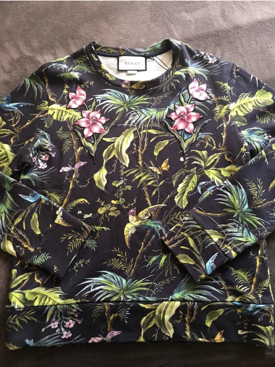 Gucci Tropical Jungle Print Jersey Sweatshirt Birds Floral Sz L